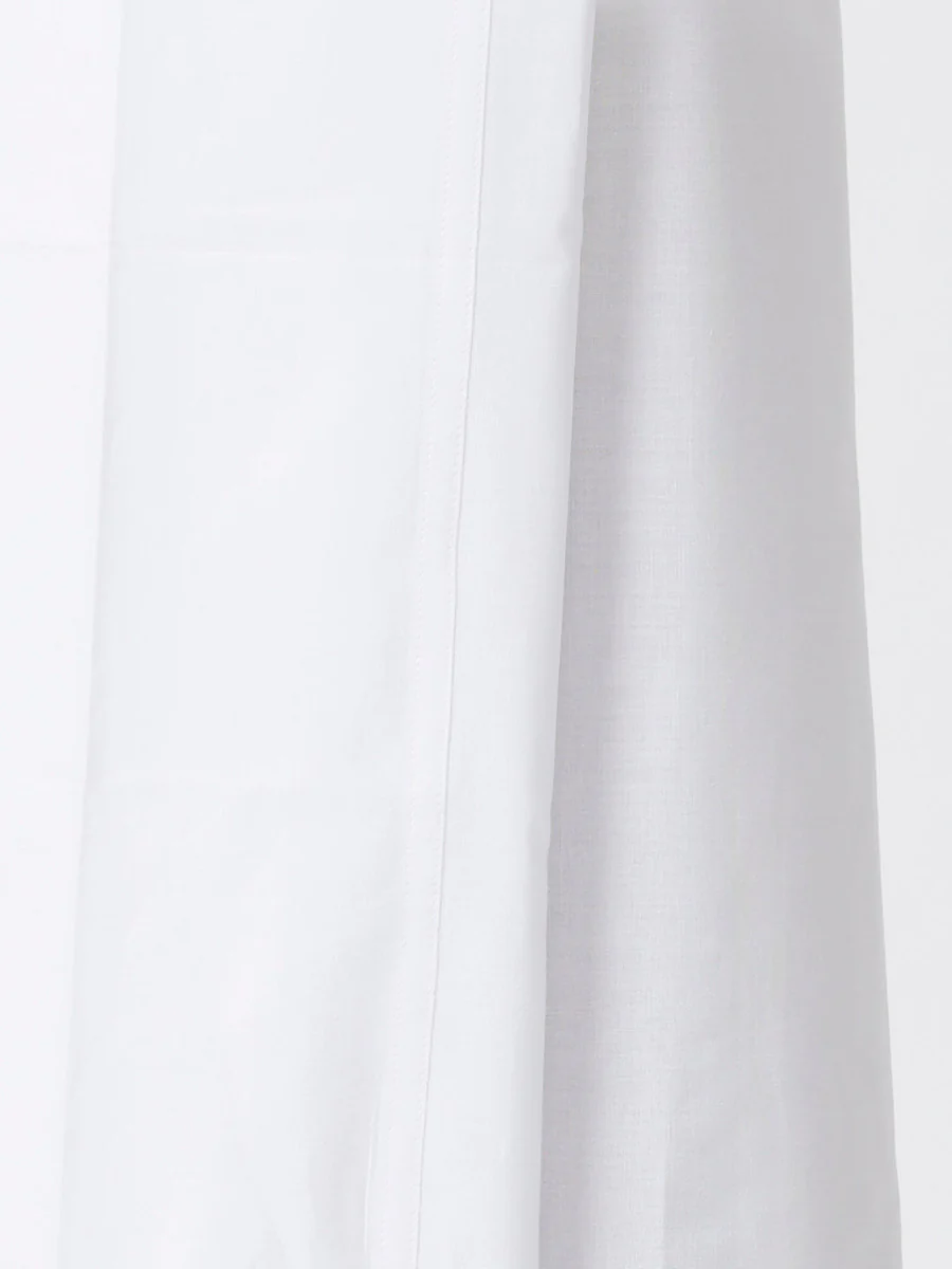 Men Full Sleeves White Medium Length Kurta with Stitched Prayer Dhoti Combo - Image 6