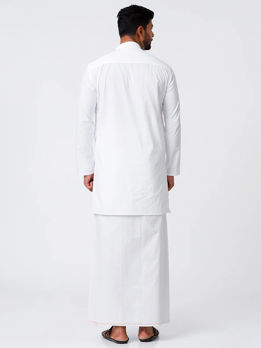 Men Full Sleeves White Medium Length Kurta with Stitched Prayer Dhoti Combo Al Madinaa - Image 3