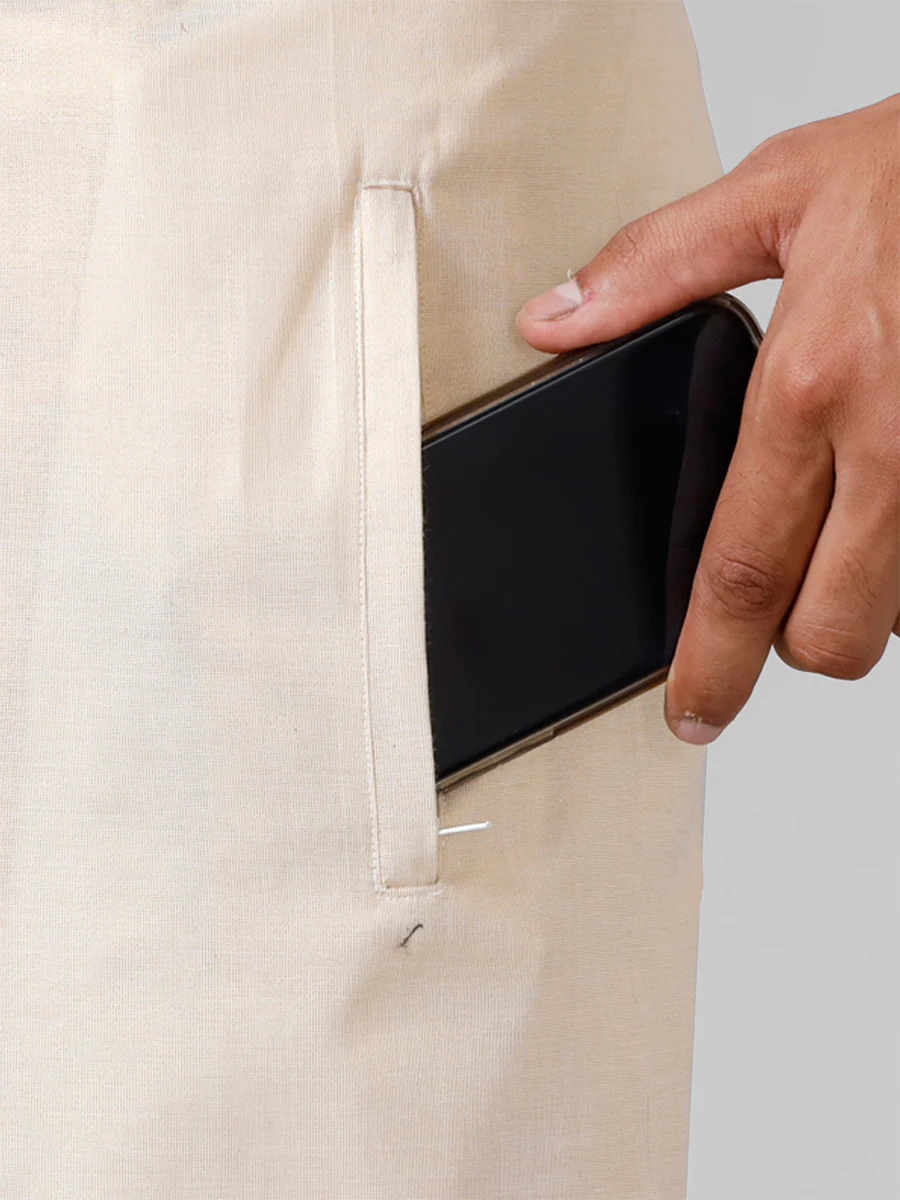 Men Gold Tissue Full Sleeves Shirt with Readymade Dhoti Combo - Image 2
