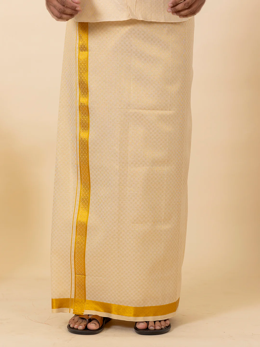 Men Gold Tissue Jacquard Full Sleeves Shirt with Matching Dhoti Set GD11 - Image 5