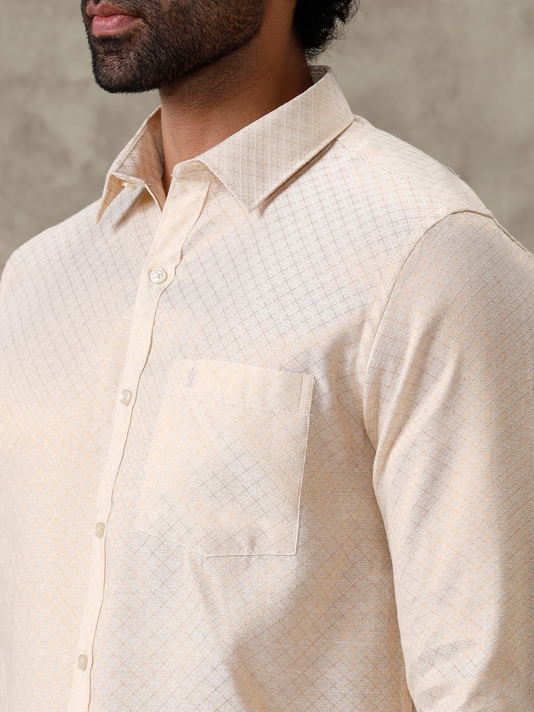 Men Gold Tissue Jacquard Full Sleeves Shirt with Matching Dhoti Set GD13 - Image 5