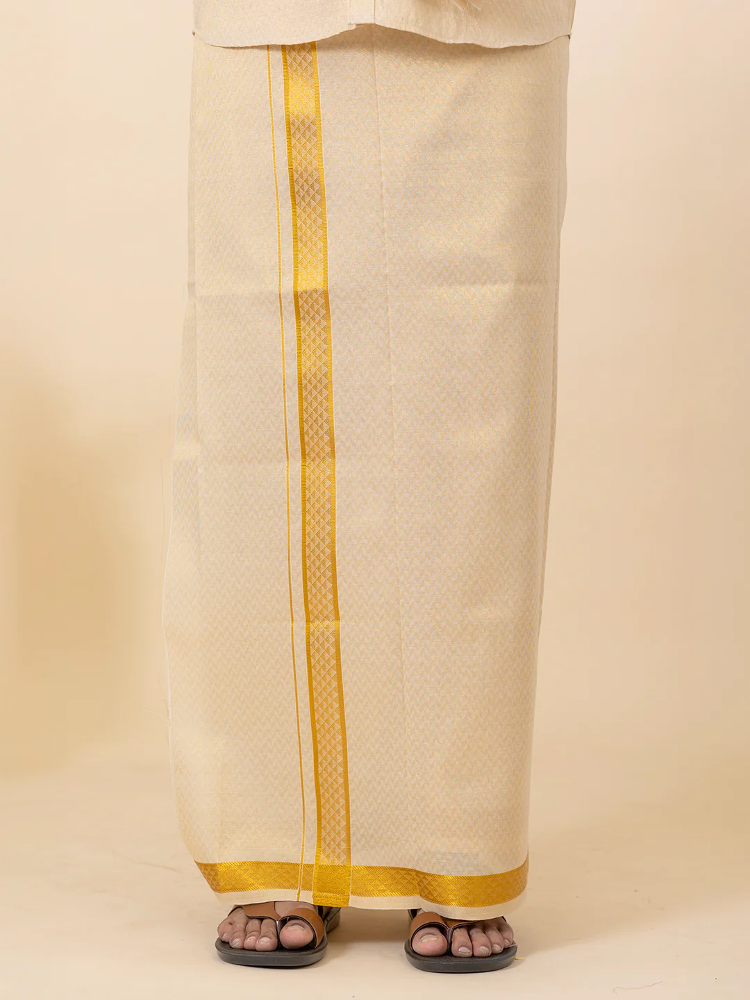 Men Gold Tissue Jacquard Half Sleeves Shirt with Matching Dhoti Set GD12 - Image 5