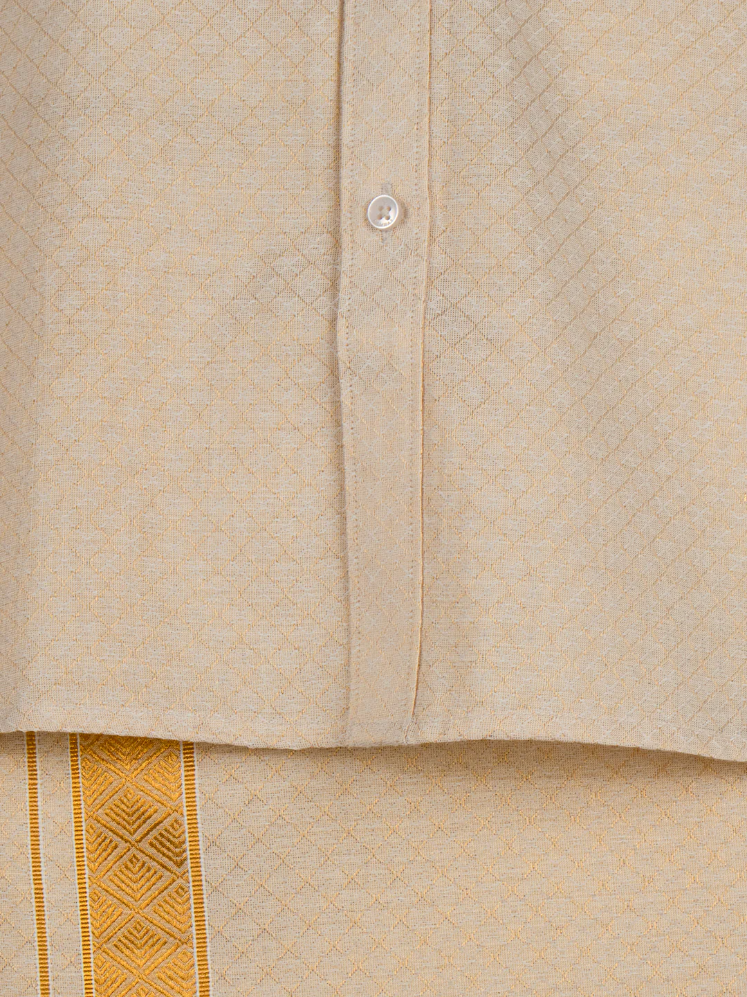 Men Gold Tissue Jacquard Half Sleeves Shirt with Matching Dhoti Set GD13 - Image 5
