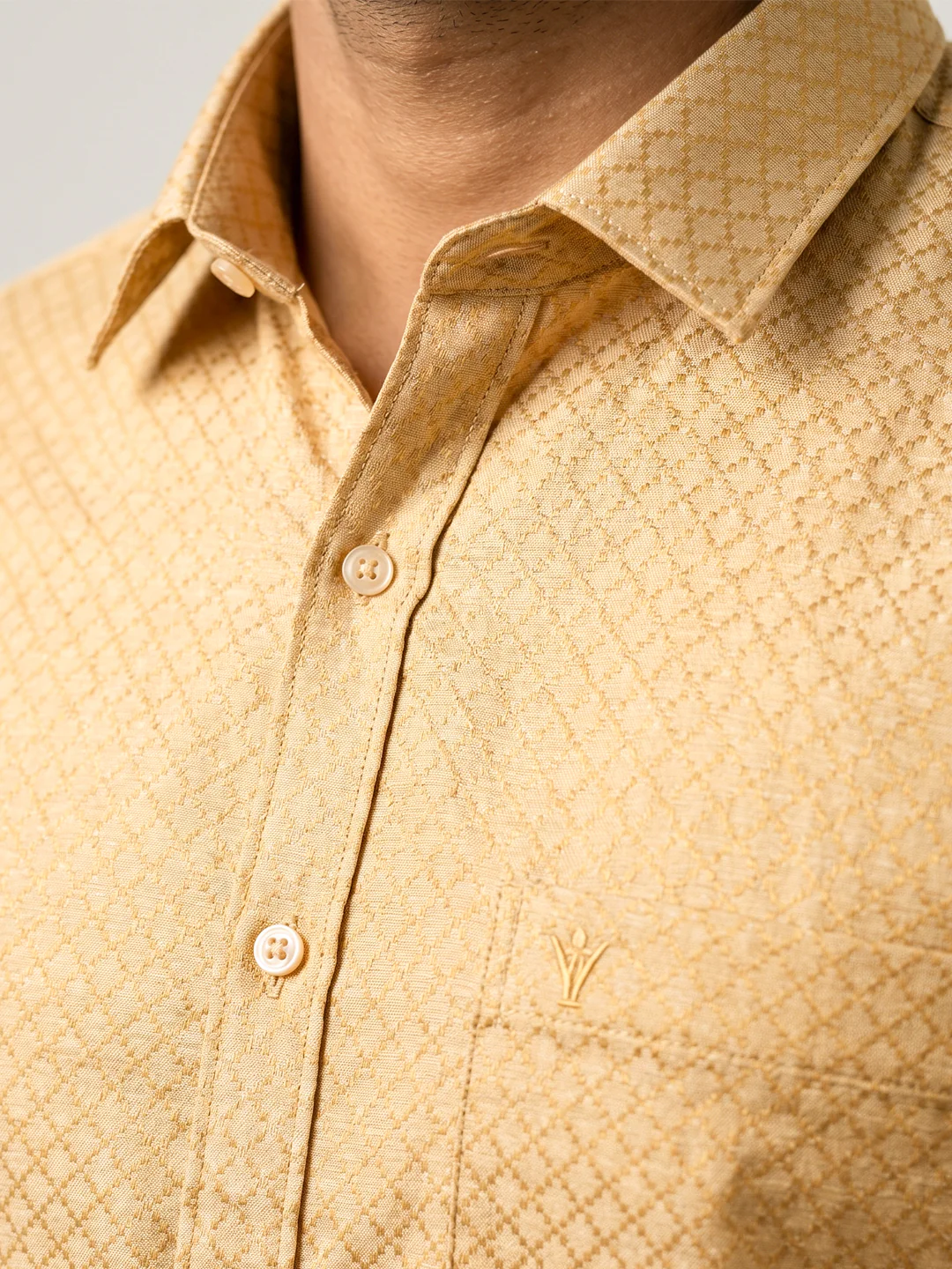 Men Gold Tissue Jacquard Shirt with Matching Dhoti Set GDP3 - Image 7