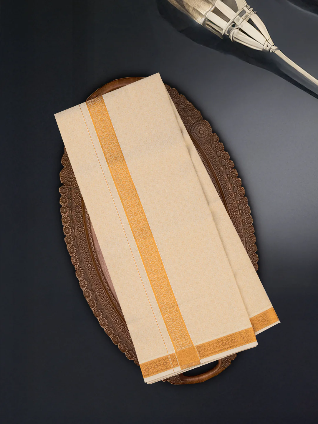 Men Gold Tissue Jacquard Shirting & Dhoti Set Celebrity Elegant CEG01 - Image 4