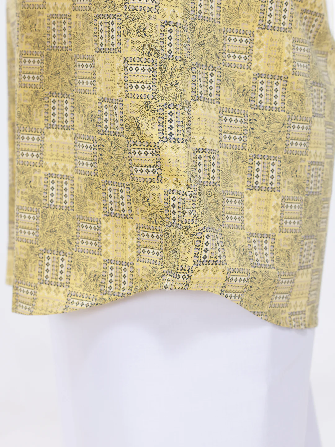 Men Golden Yellow Matching Border Dhoti With Printed Shirt Set Fusion PS14 - Image 5