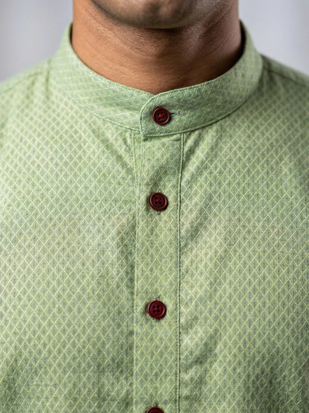 Men Green Medium Length Kurta with Matching Border Dhoti Set MHJ7 - Image 4