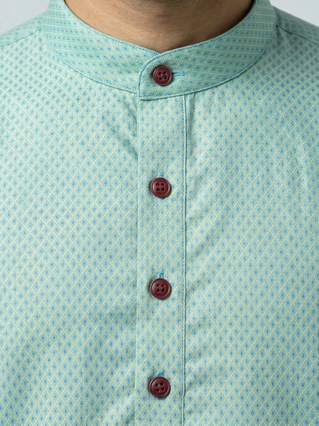 Men Greenish Blue Medium Length Kurta with Matching Border Dhoti Set MHJ6 - Image 4
