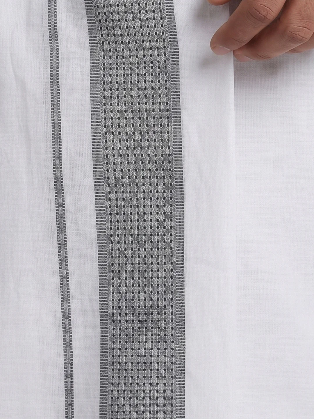 Men Greyish Blue Matching Border Dhoti With Printed Shirt Set Windsor HNJ1 - Image 5