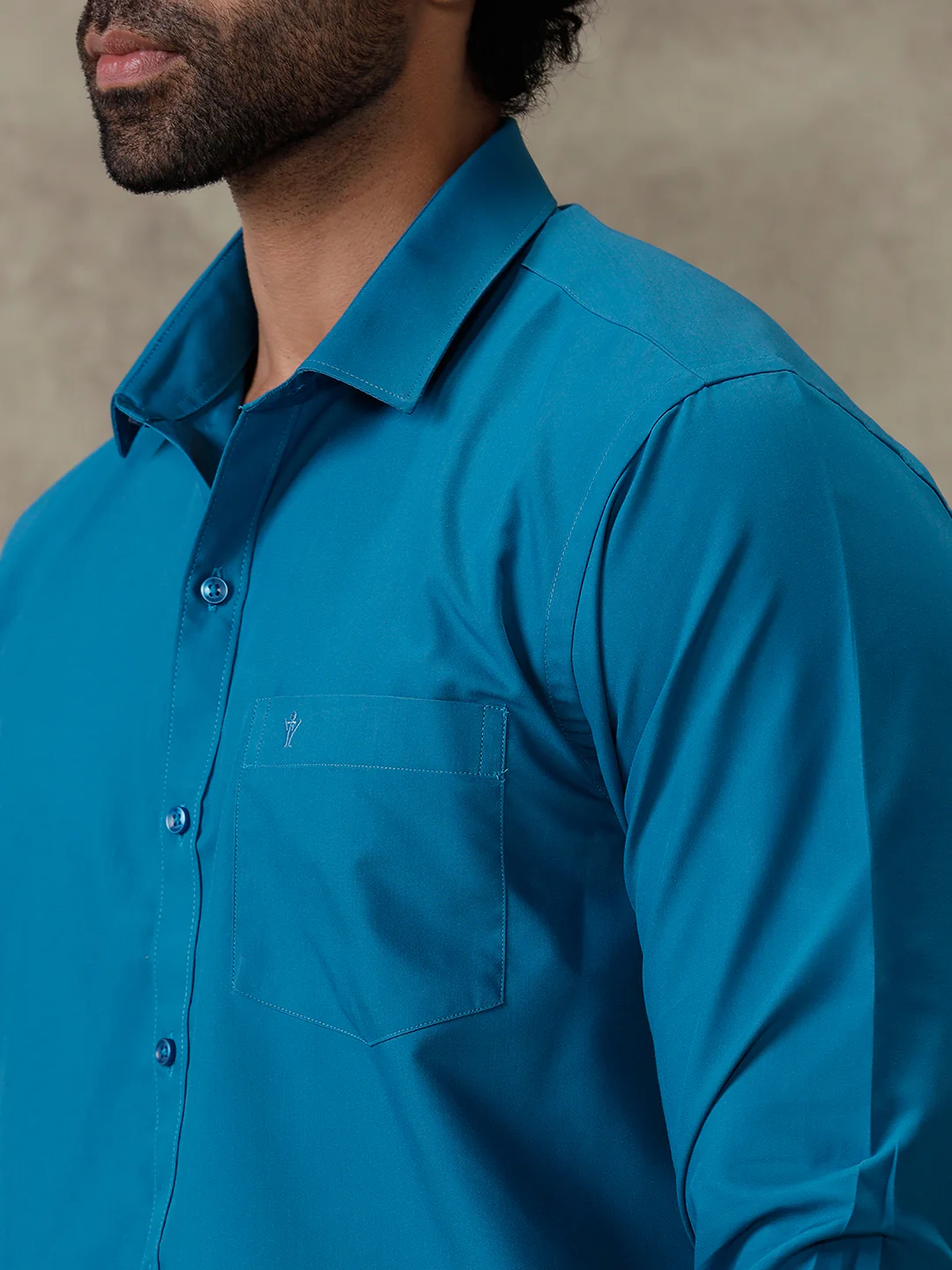 Men Jelly Blue Shirt With Matching Border Dhoti Set Trendy - Image 5