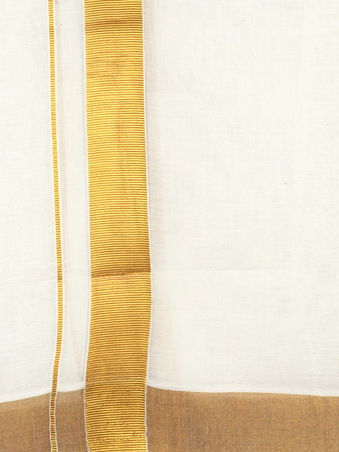 Men Kora Cotton Double Layer Cream Dhoti with 1 1/2"inch Gold Jari Border Mangal - Image 5