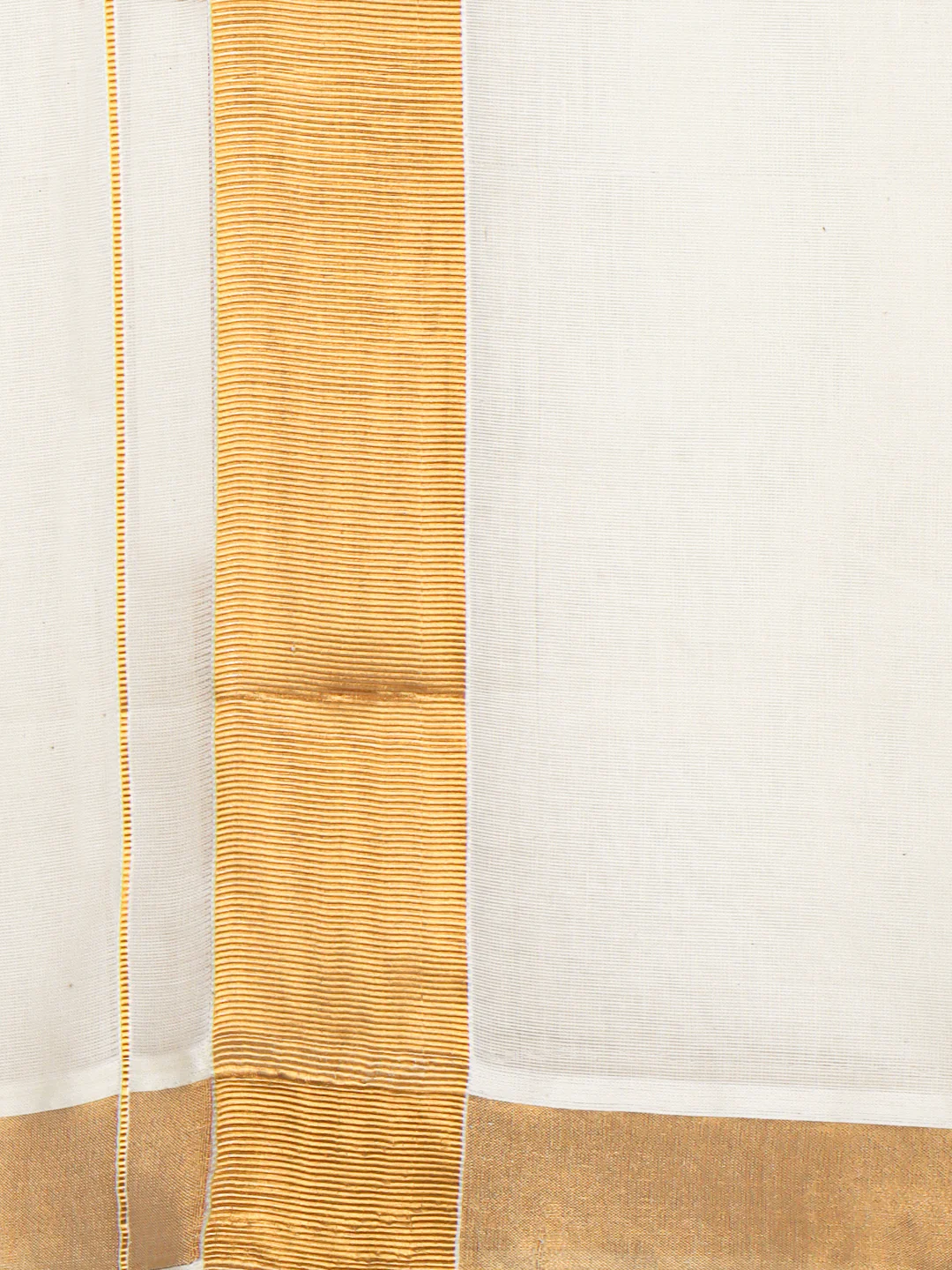 Men Kora Cotton Double Layer Cream Dhoti with 2"inch Gold Jari Border Mangal - Image 4