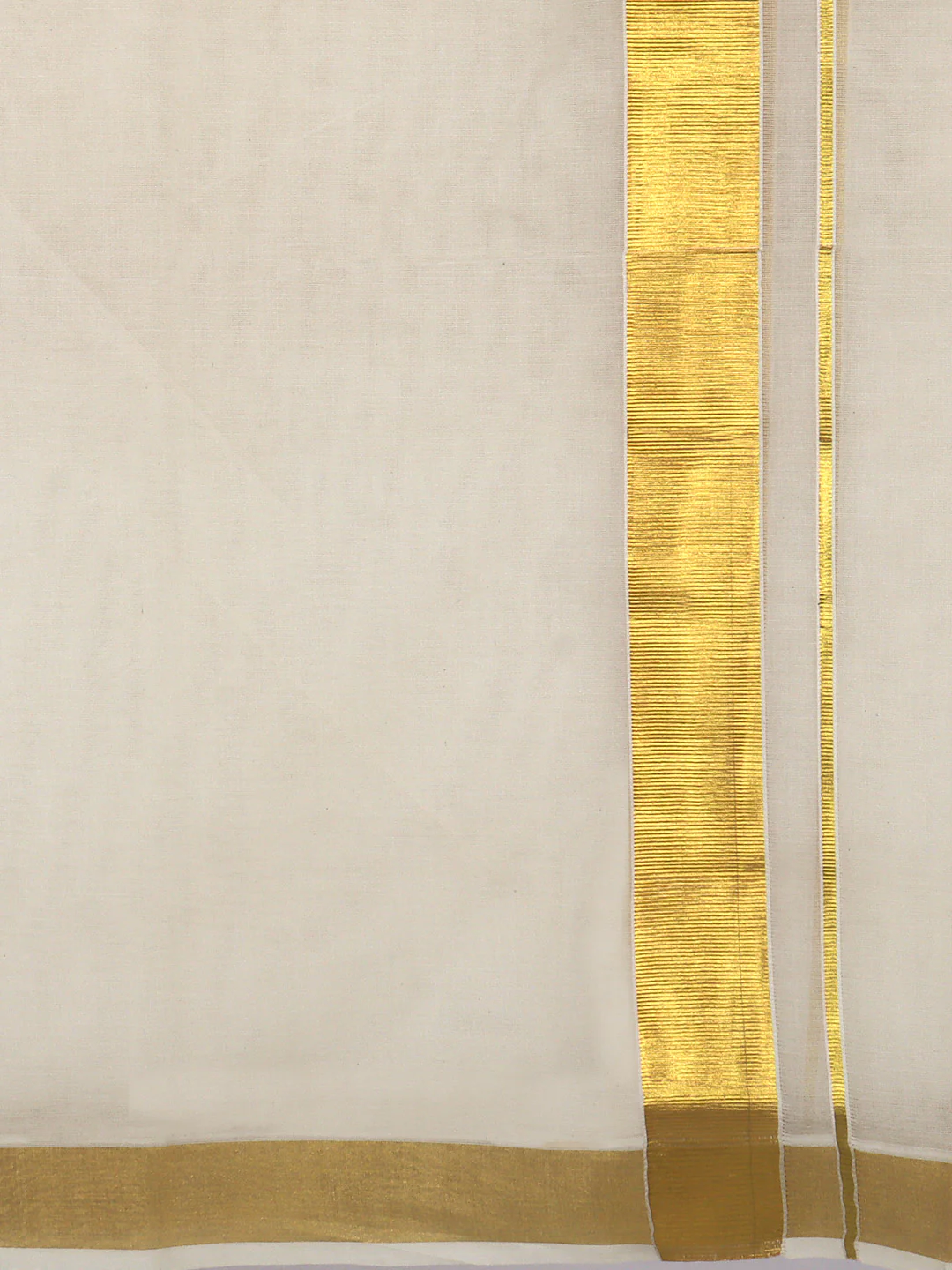 Men Kora Cotton Double Layer Dhoti with Gold Jari Border Chingam 5029 - Image 3