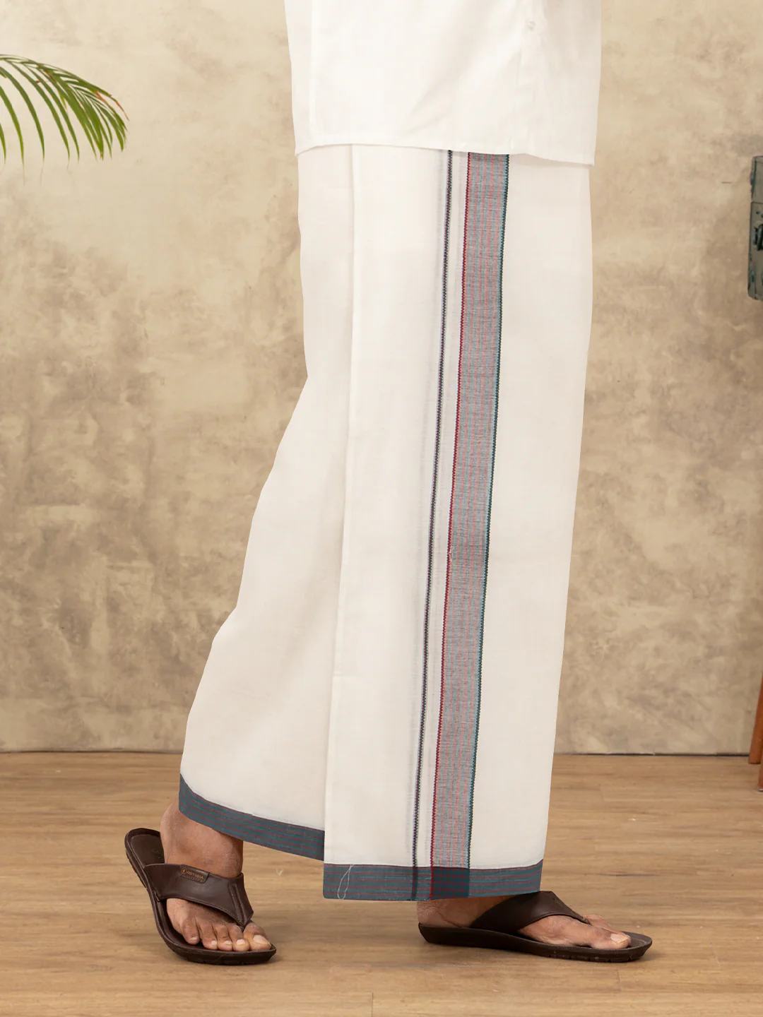 Men Kora Cotton Double Layer Dhoti with Fancy Border Rivan Kora Fancy RKF02 - Image 2