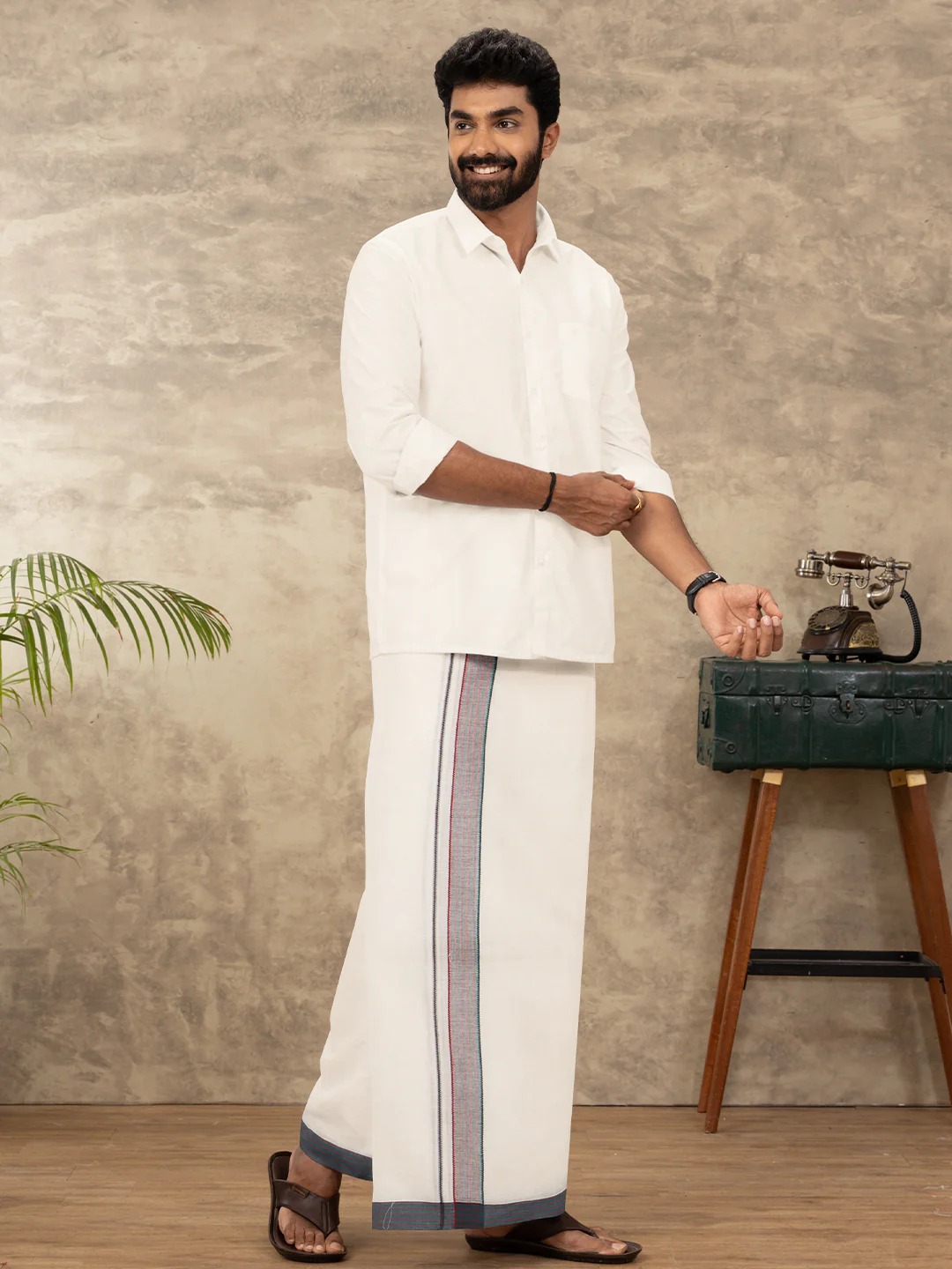 Men Kora Cotton Double Layer Dhoti with Fancy Border Rivan Kora Fancy RKF02 - Image 5