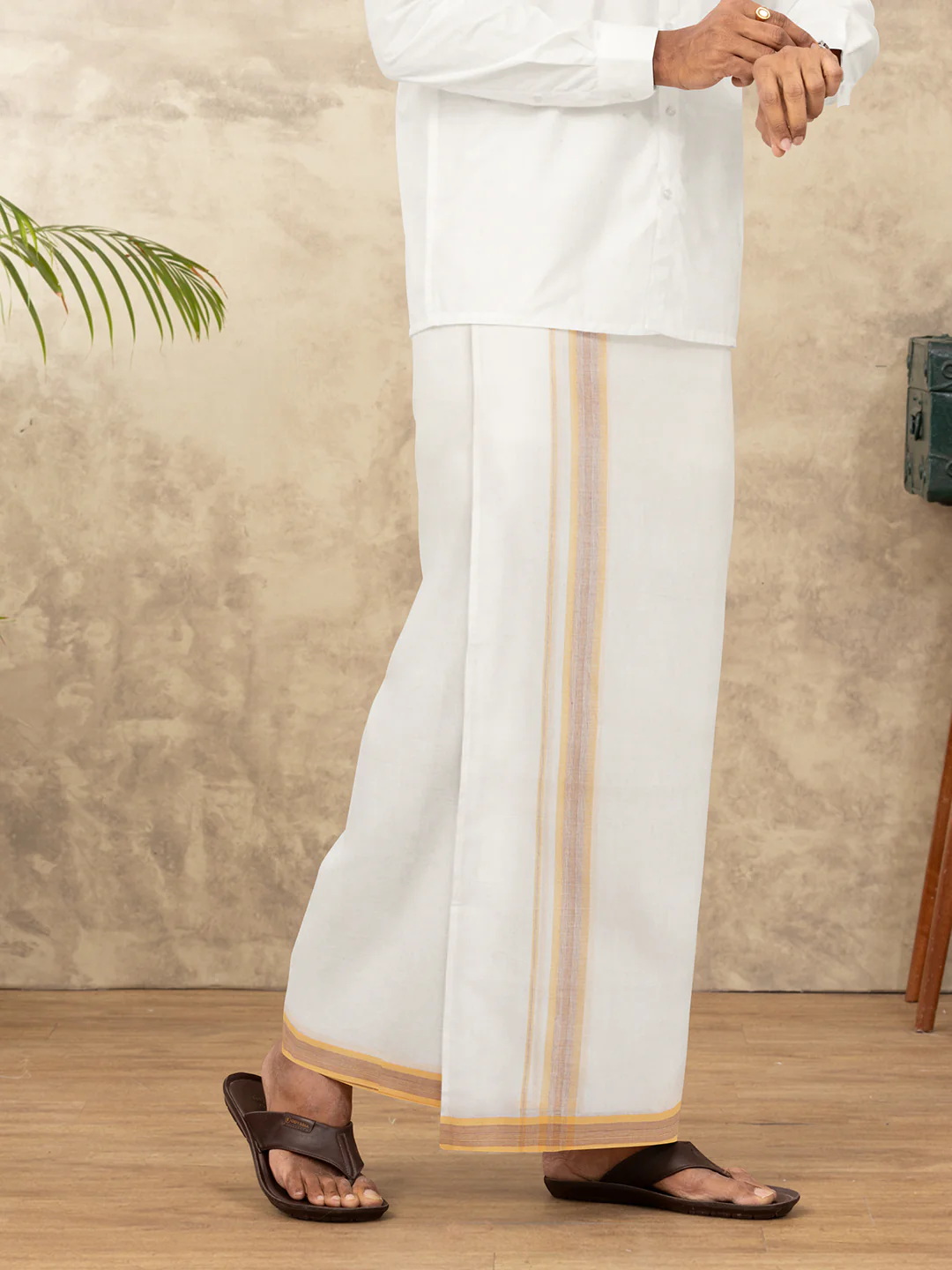 Men Kora Cotton Double Layer Dhoti with Fancy Border Rivan Kora Fancy RKF03 - Image 2