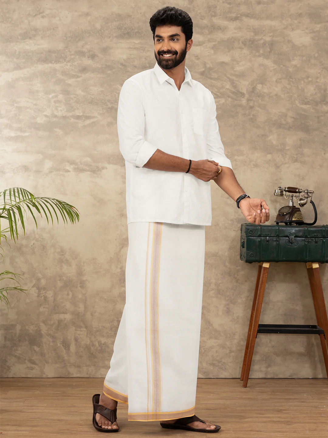 Men Kora Cotton Double Layer Dhoti with Fancy Border Rivan Kora Fancy RKF03 - Image 5