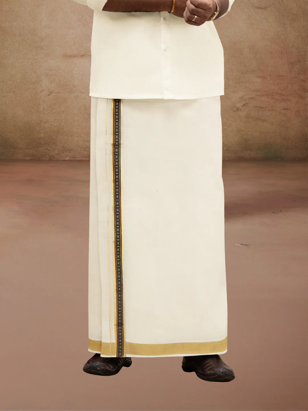 Men Kora Cotton Double Layer Dhoti with Double Side Fancy Jari Border PR17