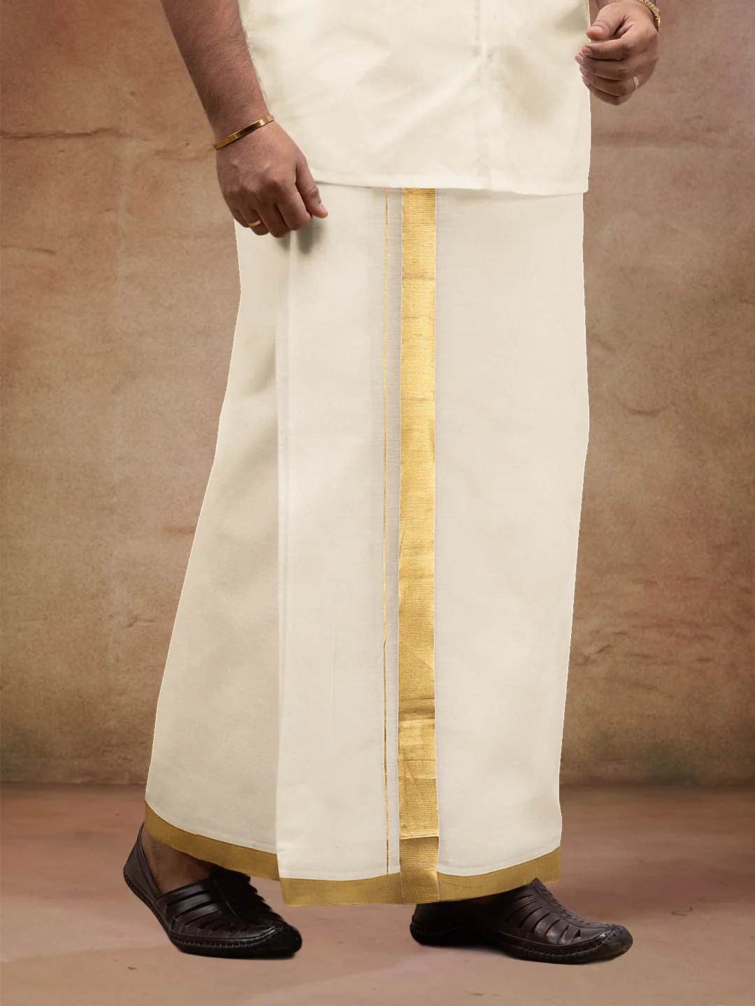 Men Kora Cotton Double Layer Dhoti with Double Side Fancy Jari Border PR17 - Image 2