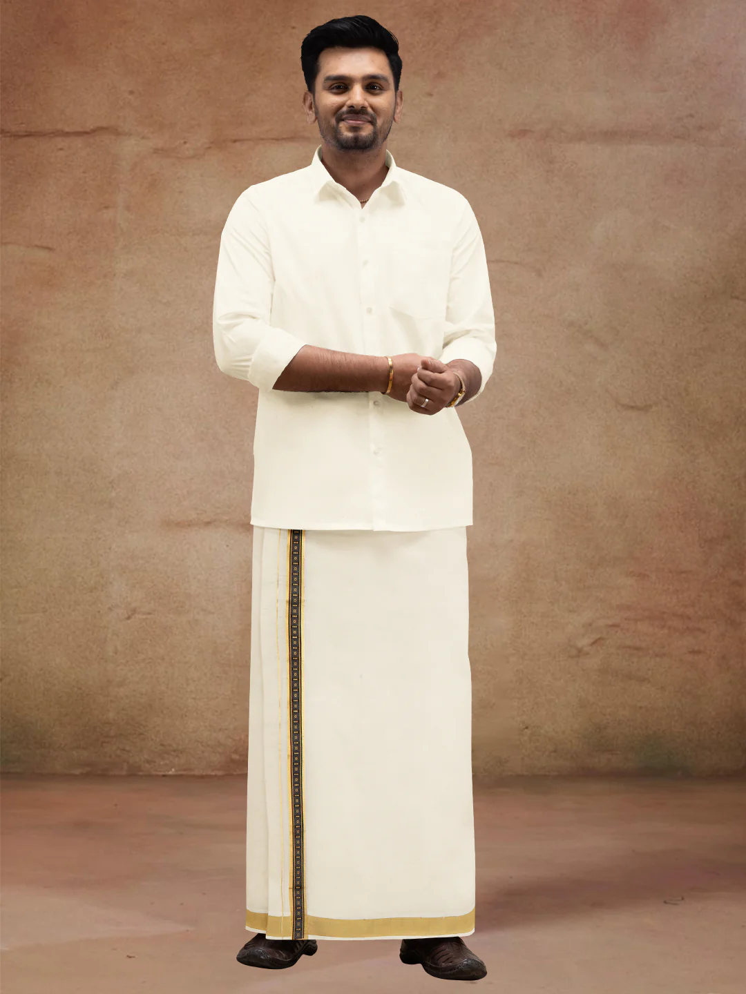 Men Kora Cotton Double Layer Dhoti with Double Side Fancy Jari Border PR17 - Image 6