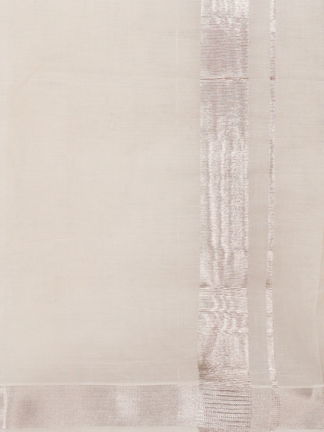 Men Kora Cotton Double Layer Dhoti with Silver Jari Border - Image 4