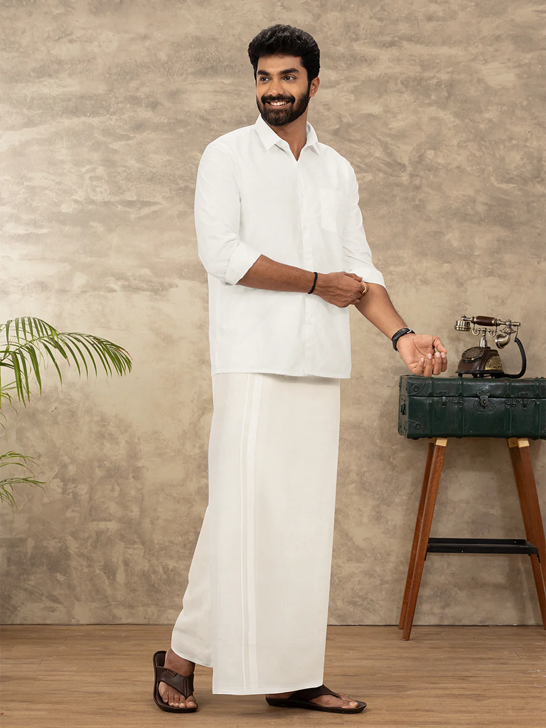 Men Kora Cotton Paramas Double Layer Dhoti 5910 - Image 2