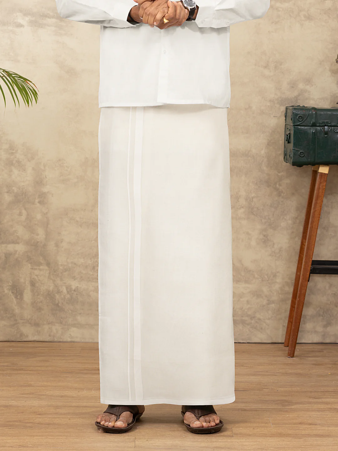 Men Kora Cotton Paramas Double Layer Dhoti 5910 - Image 3