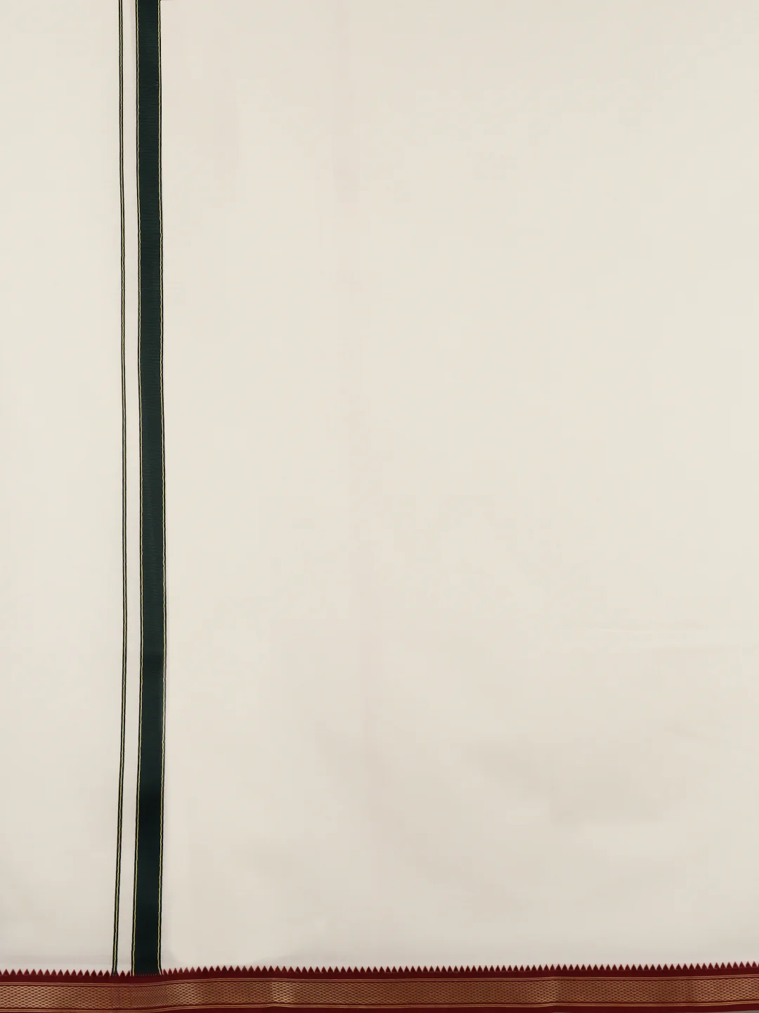 Men Kora Cotton Single Layer Dhoti with Mayilkhan Border Brindhavan (4 Way Dhoti ) - Image 6