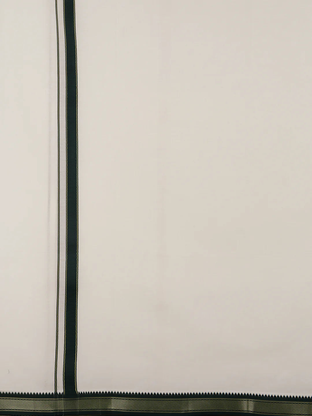 Men Kora Cotton Single Layer Dhoti with Mayilkhan Border Brindhavan (4 Way Dhoti ) - Image 7