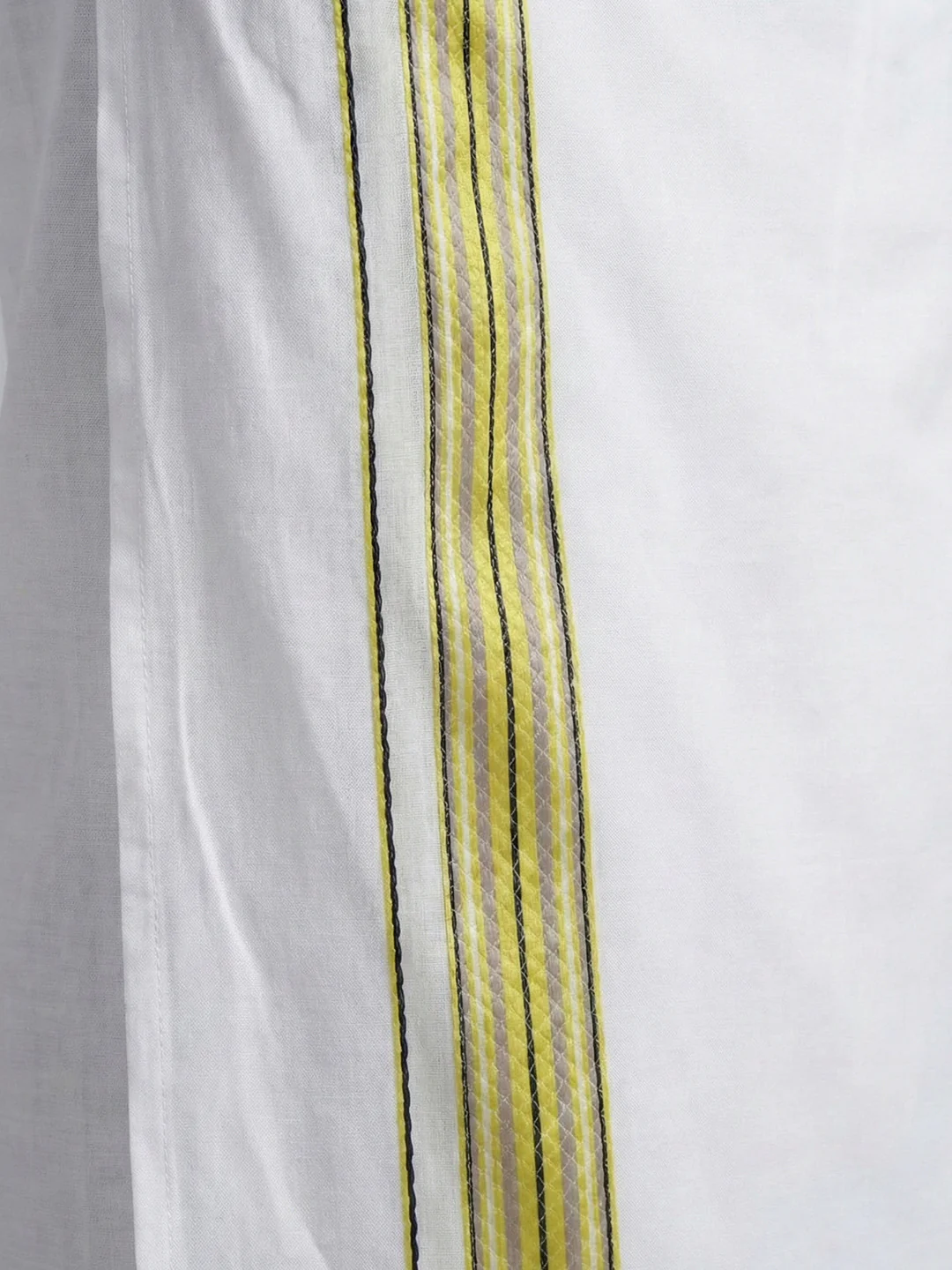 Men Lemon Yellow Matching Border Dhoti With Printed Shirt Set Fusion PS29 - Image 5
