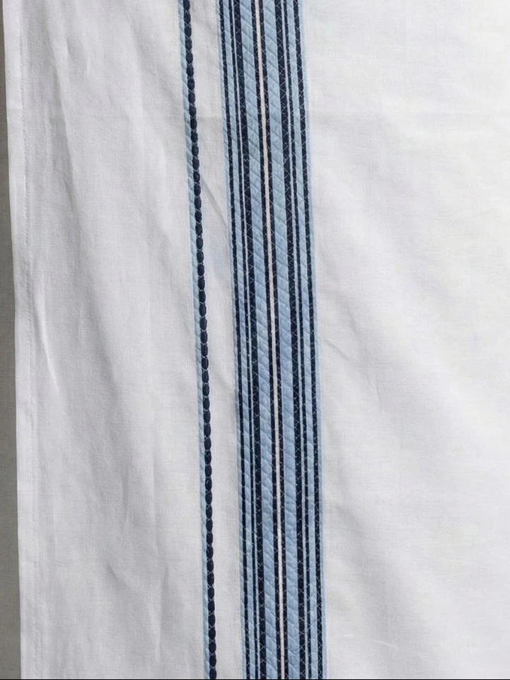 Men Light Blue Matching Border Dhoti With Printed Shirt Set Fusion PS23 - Image 3