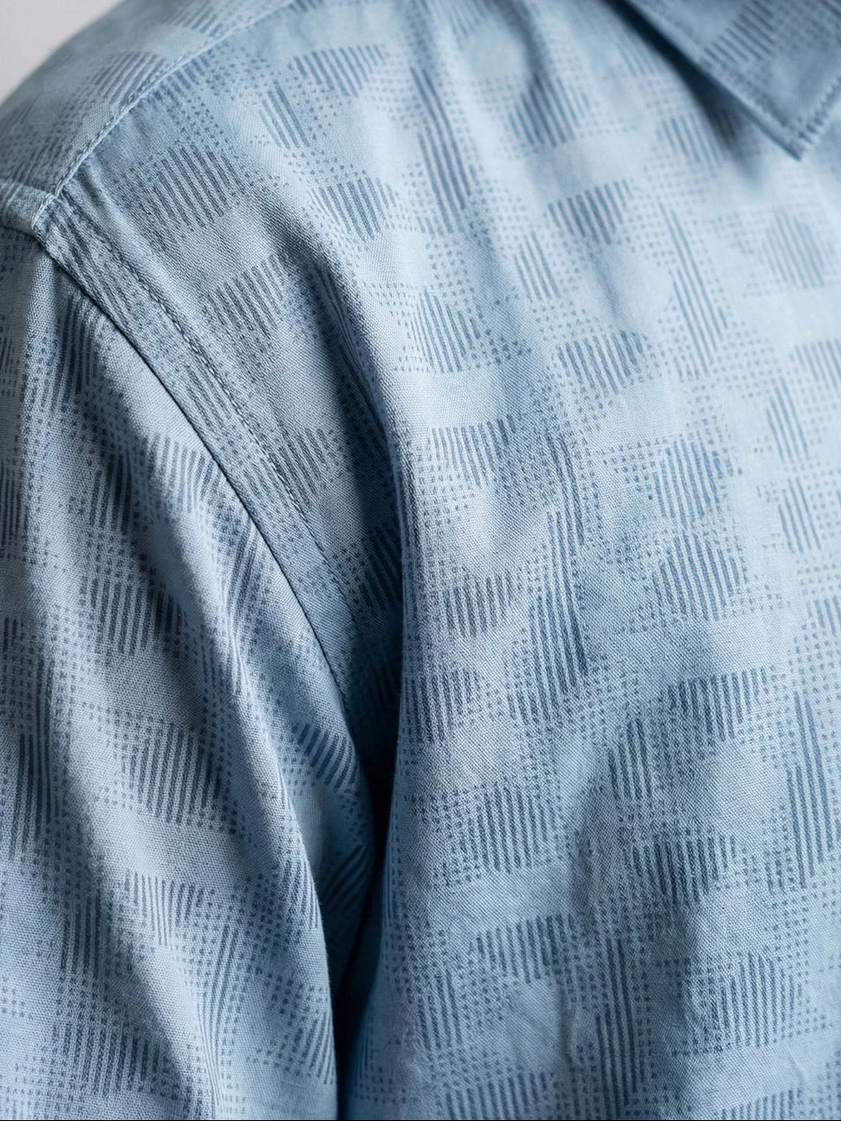 Men Light Blue Matching Border Dhoti With Printed Shirt Set Fusion PS23 - Image 4