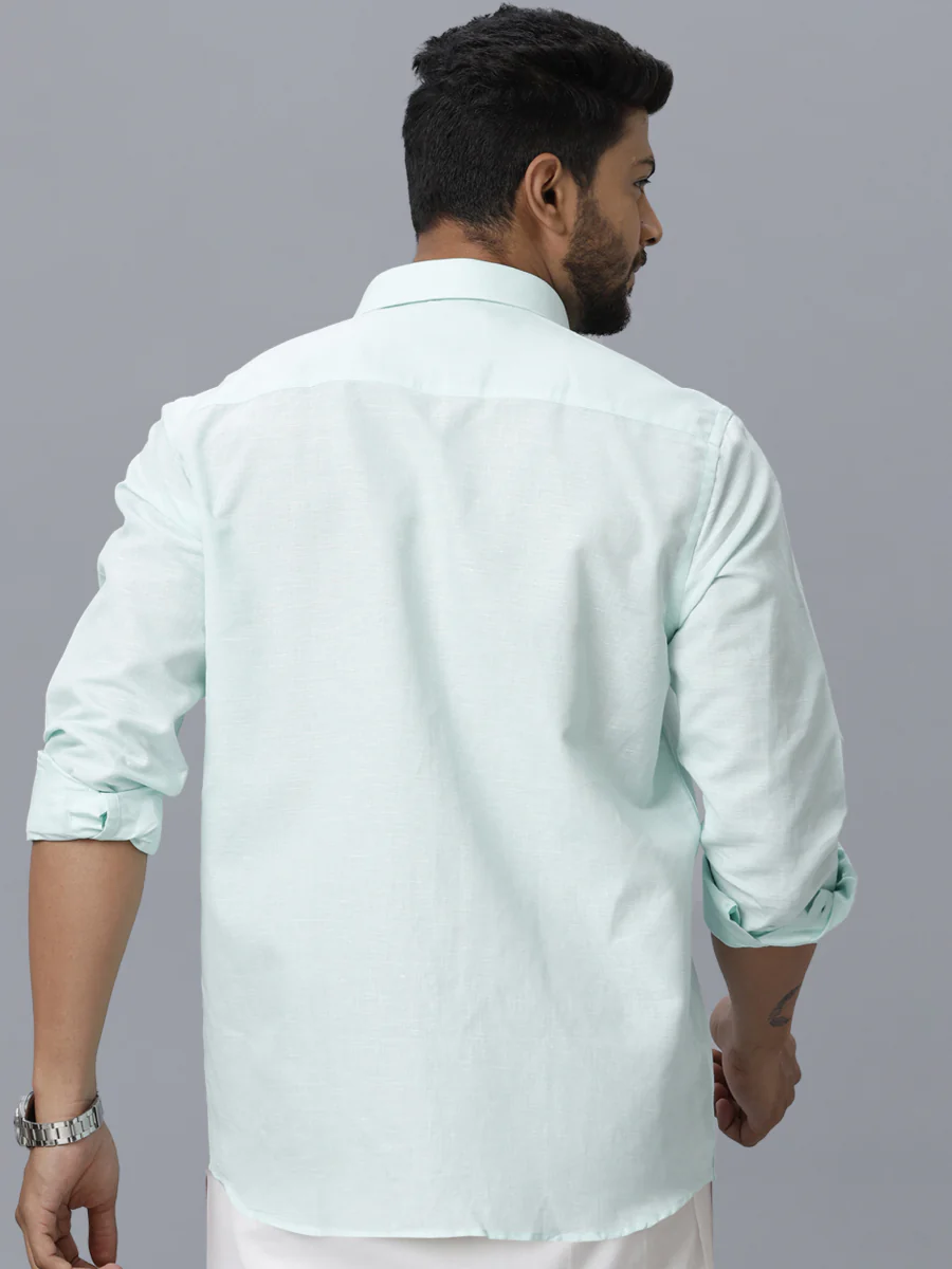 Men Linen Cotton Full Sleeves Shirt Light Green LF1 - Image 3