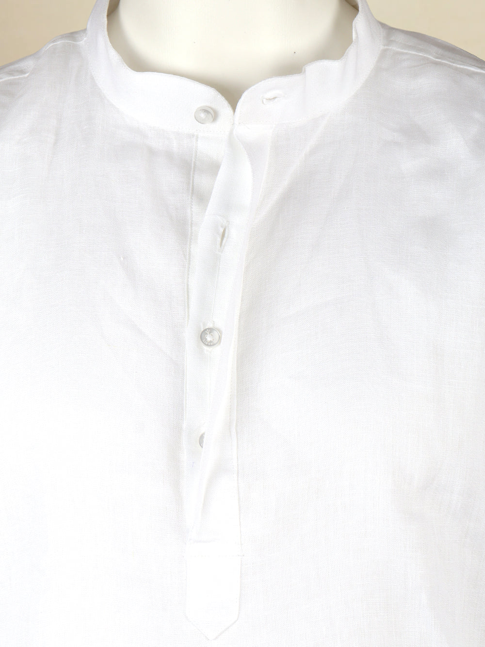 Men Linen Cotton Medium Length Kurta White LC M17 - Image 7