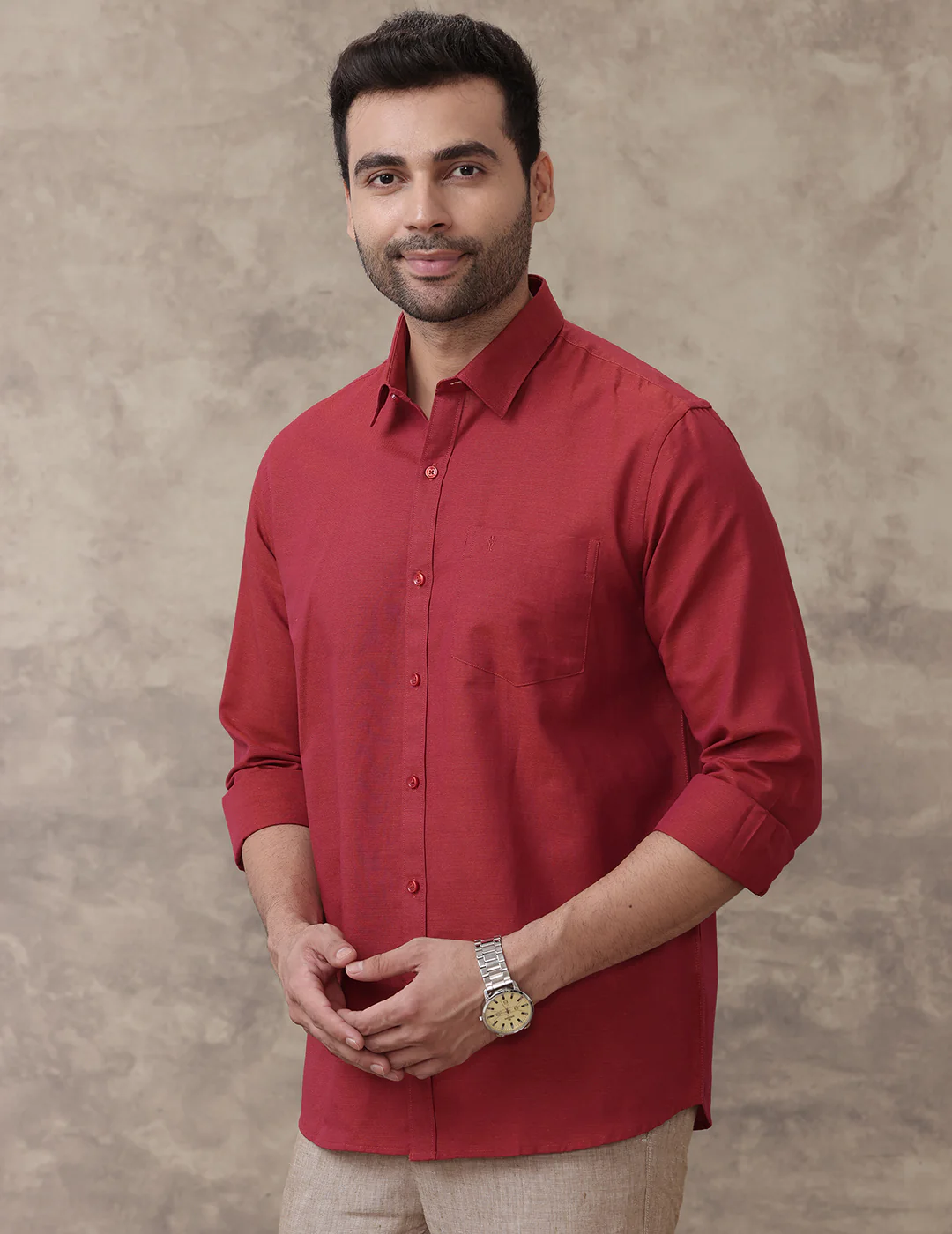 Men Linen Cotton Shirt Brick Red LF20 - Image 3