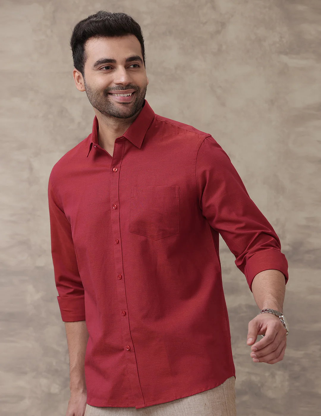 Men Linen Cotton Shirt Brick Red LF20 - Image 4