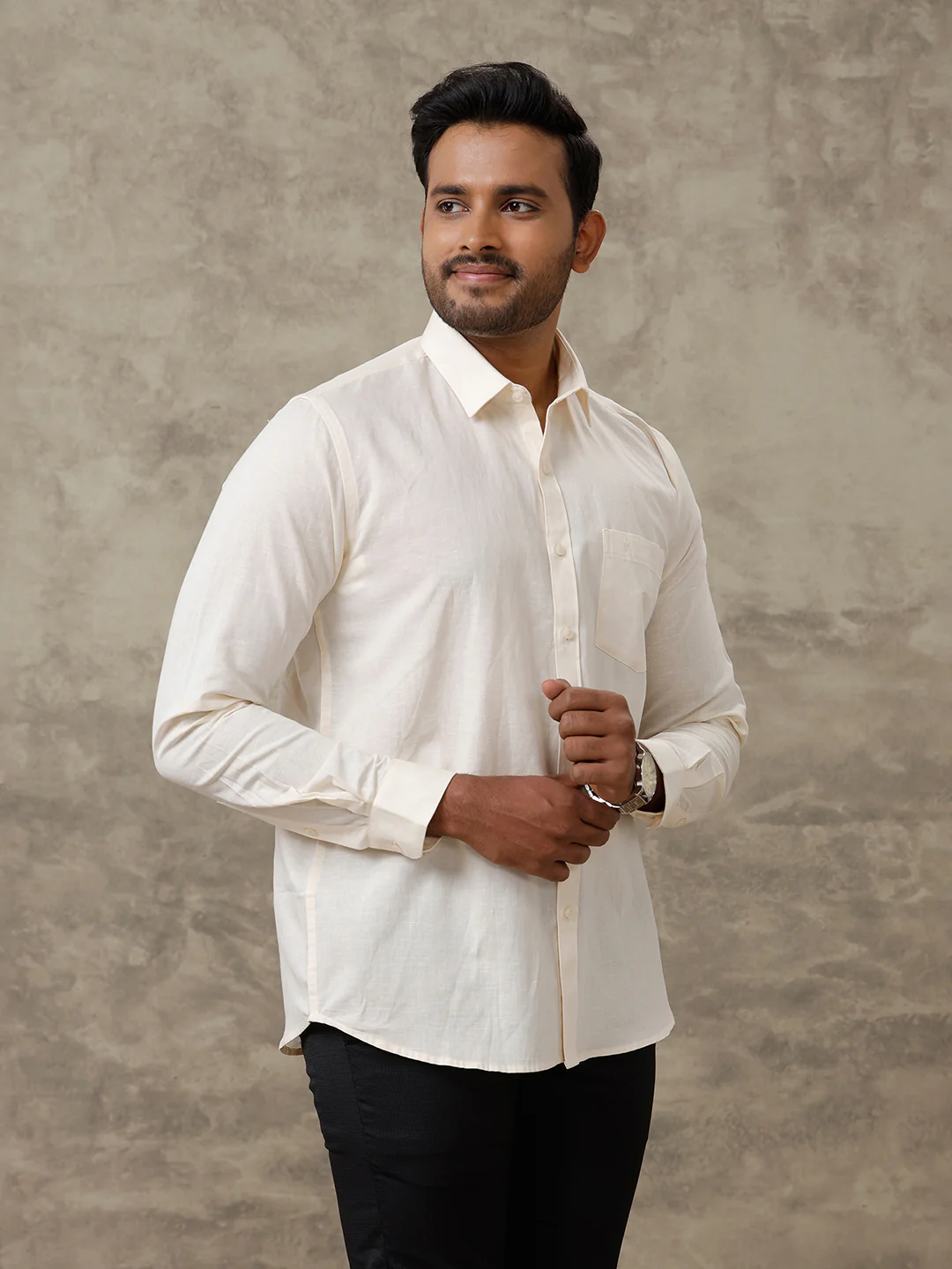 Men Linen Cotton Shirt Cream LF12