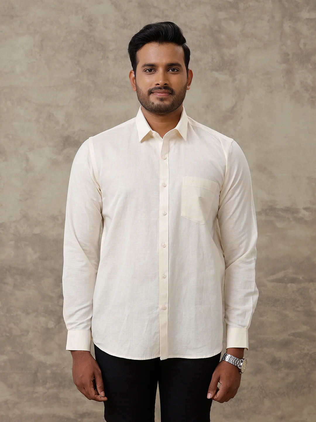 Men Linen Cotton Shirt Cream LF12 - Image 3
