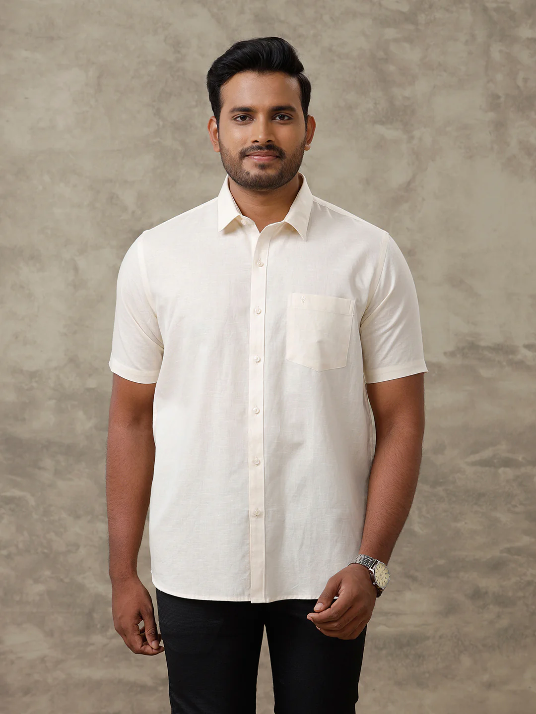 Men Linen Cotton Shirt Cream LF12 - Image 4