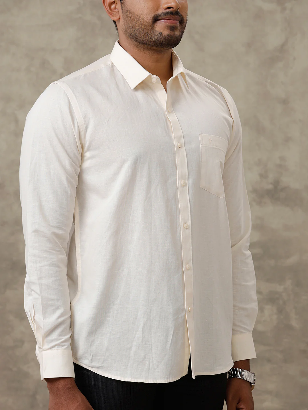 Men Linen Cotton Shirt Cream LF12 - Image 5