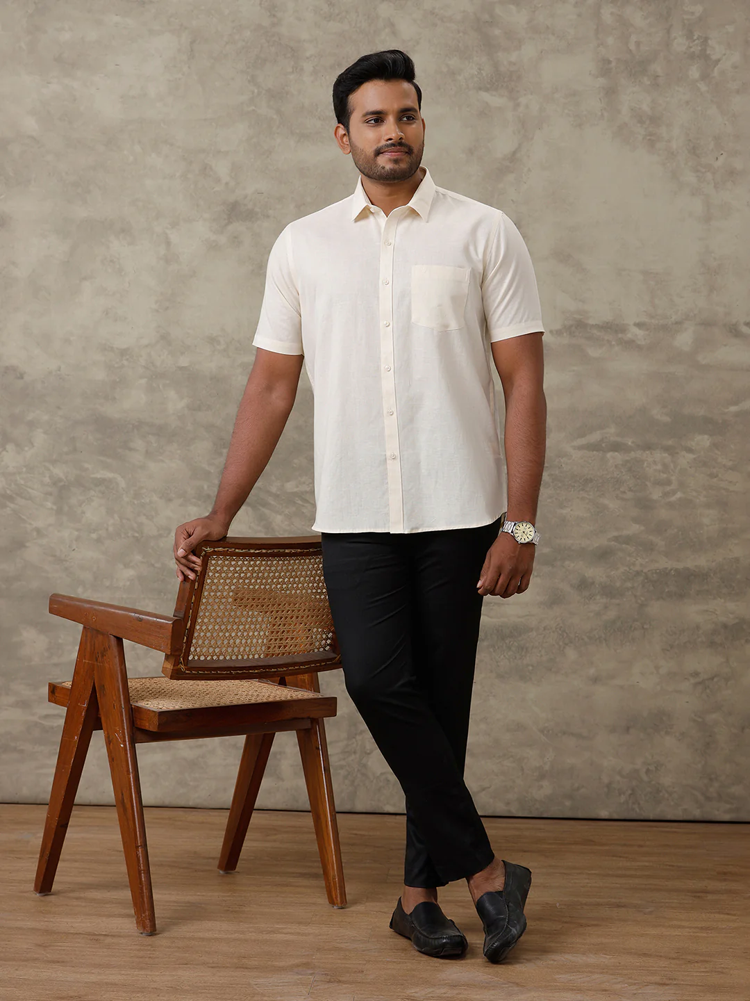 Men Linen Cotton Shirt Cream LF12 - Image 6