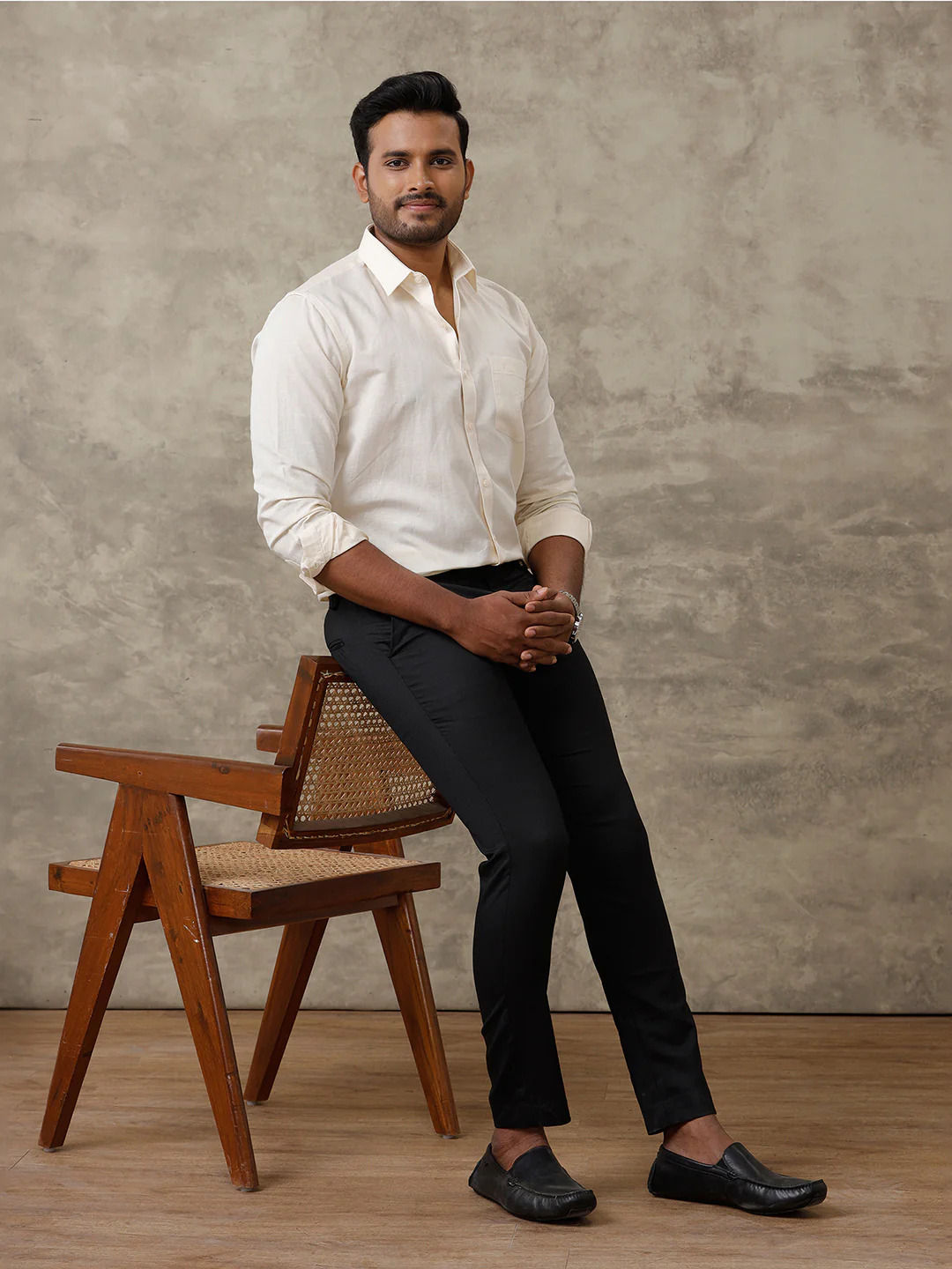 Men Linen Cotton Shirt Cream LF12 - Image 7