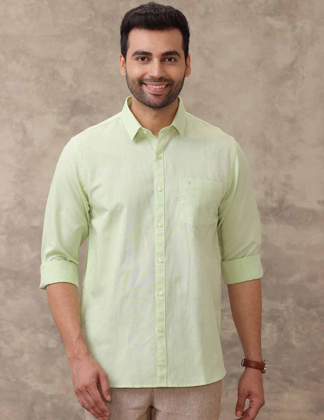 Men Linen Cotton Shirt Green LF21 - Image 5