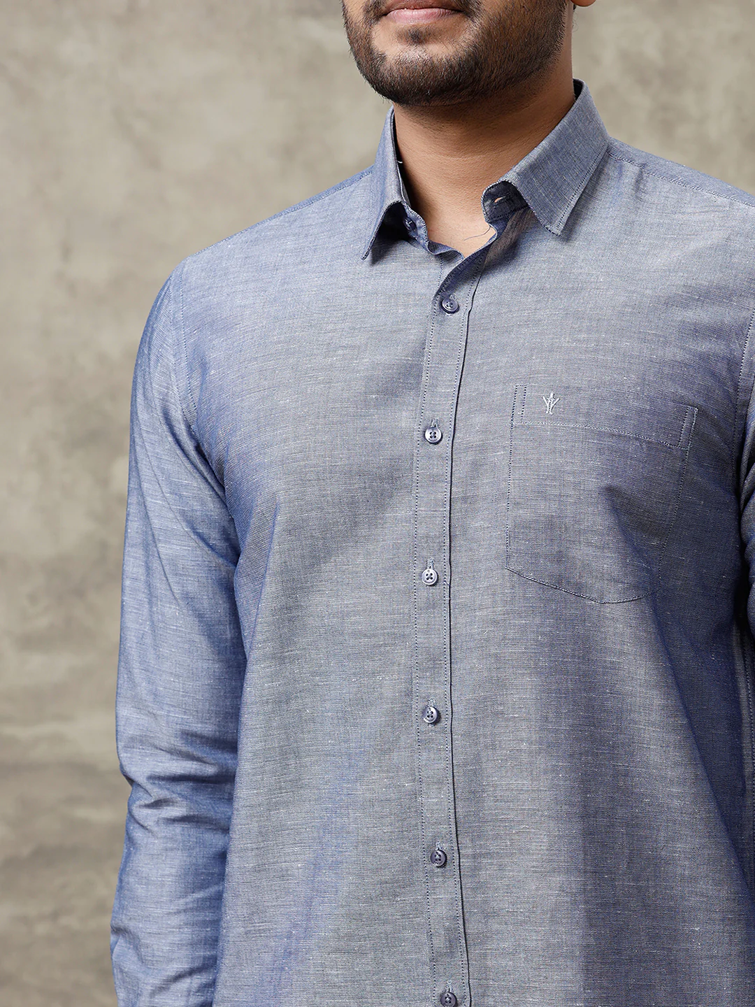 Men Linen Cotton Shirt Grey Blue LF6 - Image 6