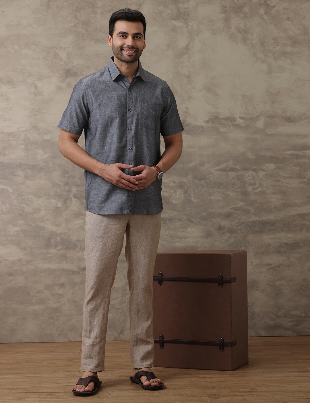 Men Linen Cotton Shirt Grey LF7 - Image 4