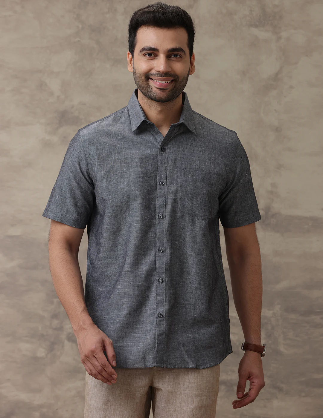 Men Linen Cotton Shirt Grey LF7 - Image 5