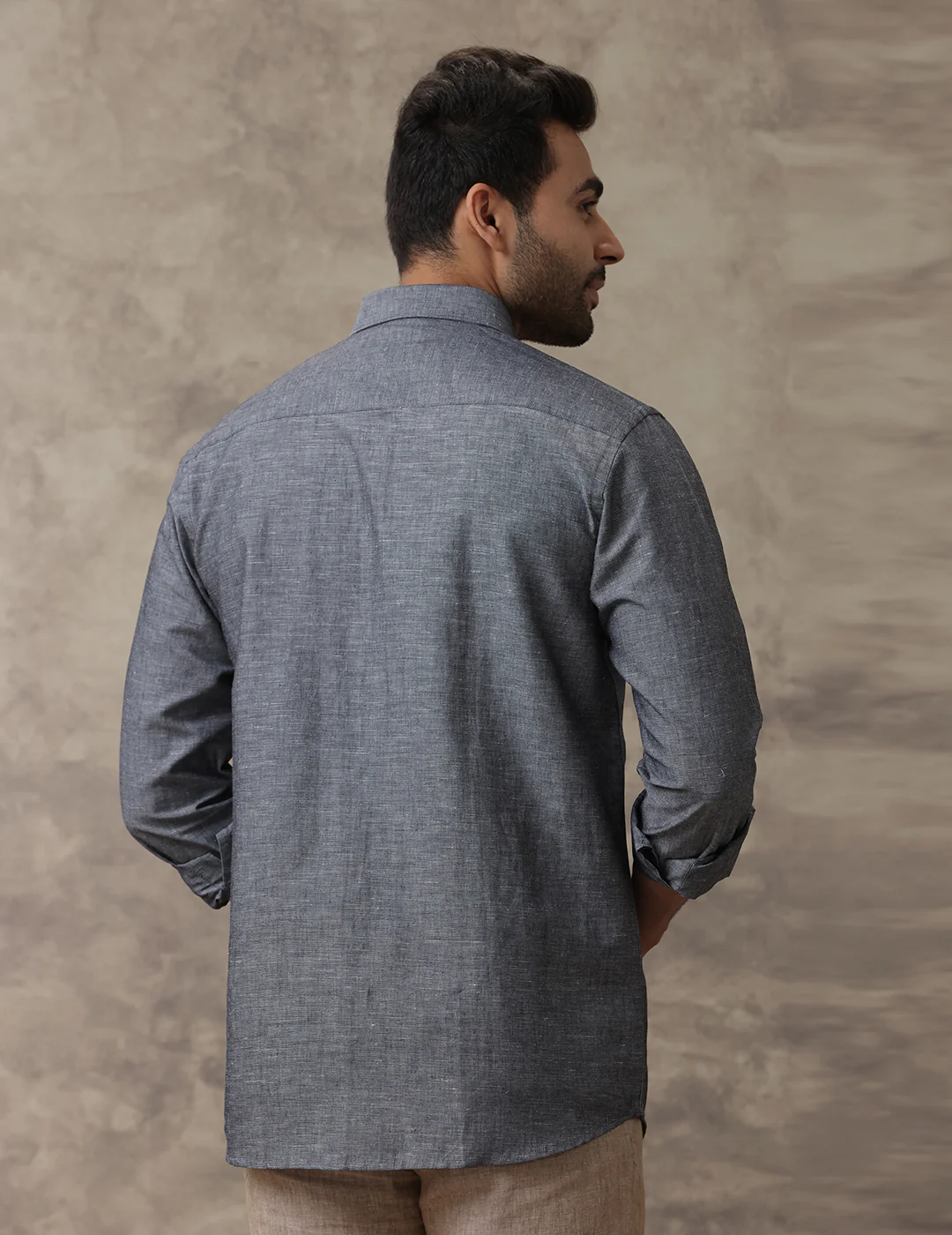 Men Linen Cotton Shirt Grey LF7 - Image 6