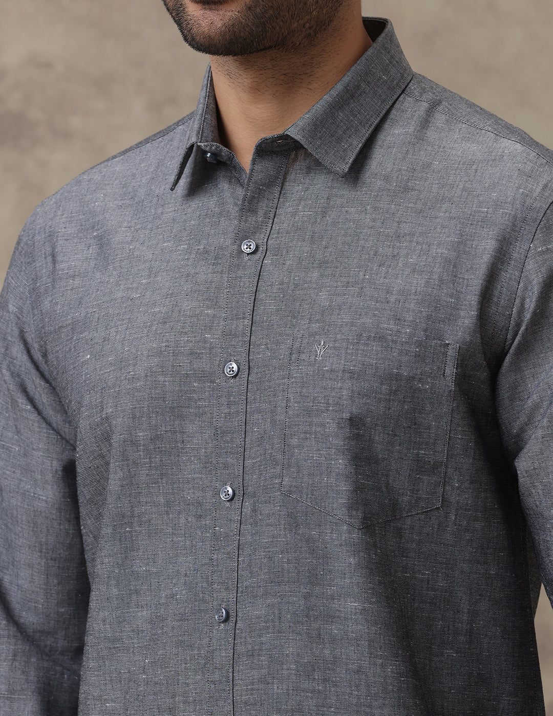 Men Linen Cotton Shirt Grey LF7 - Image 7