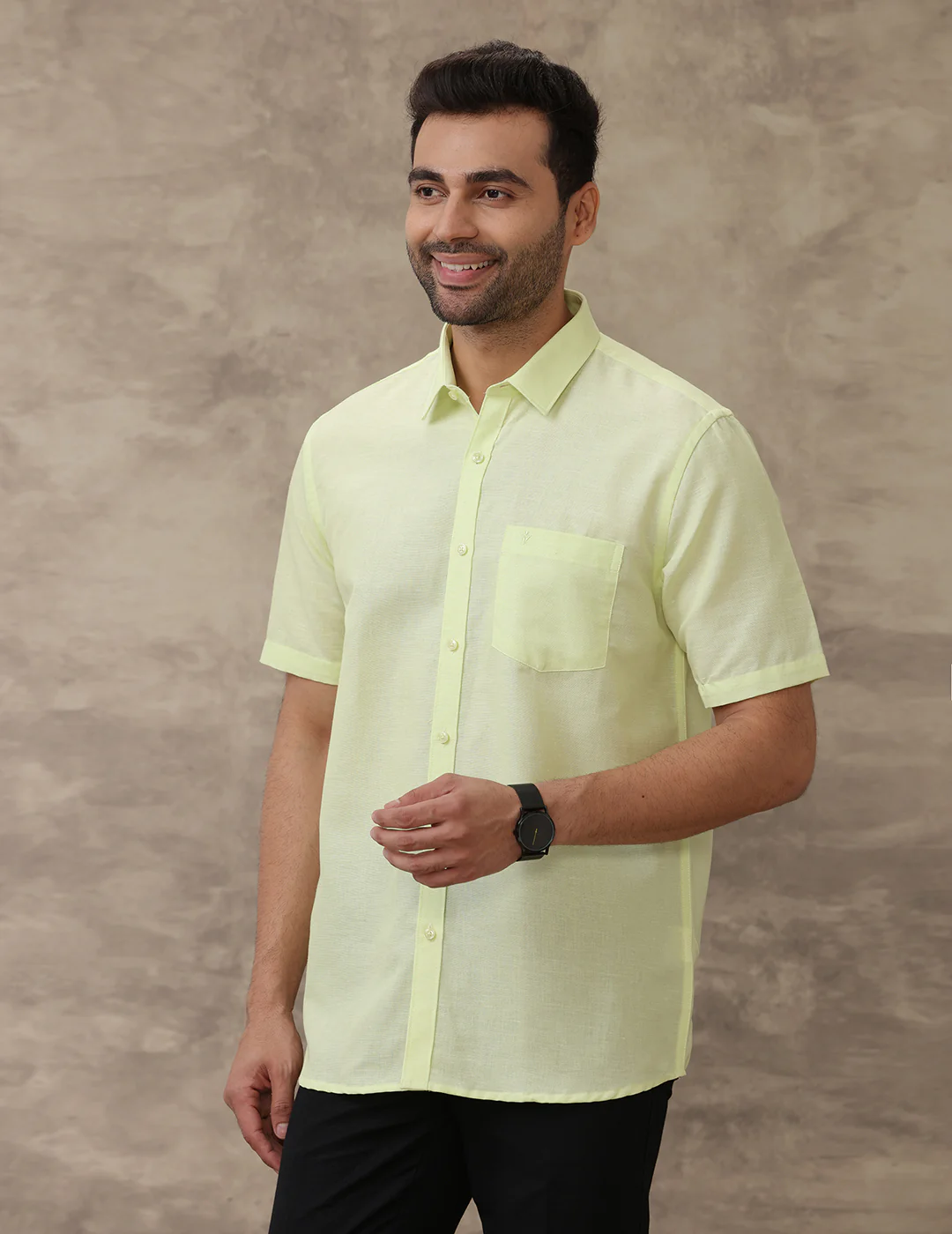 Men Linen Cotton Shirt Light Green LF3 - Image 2