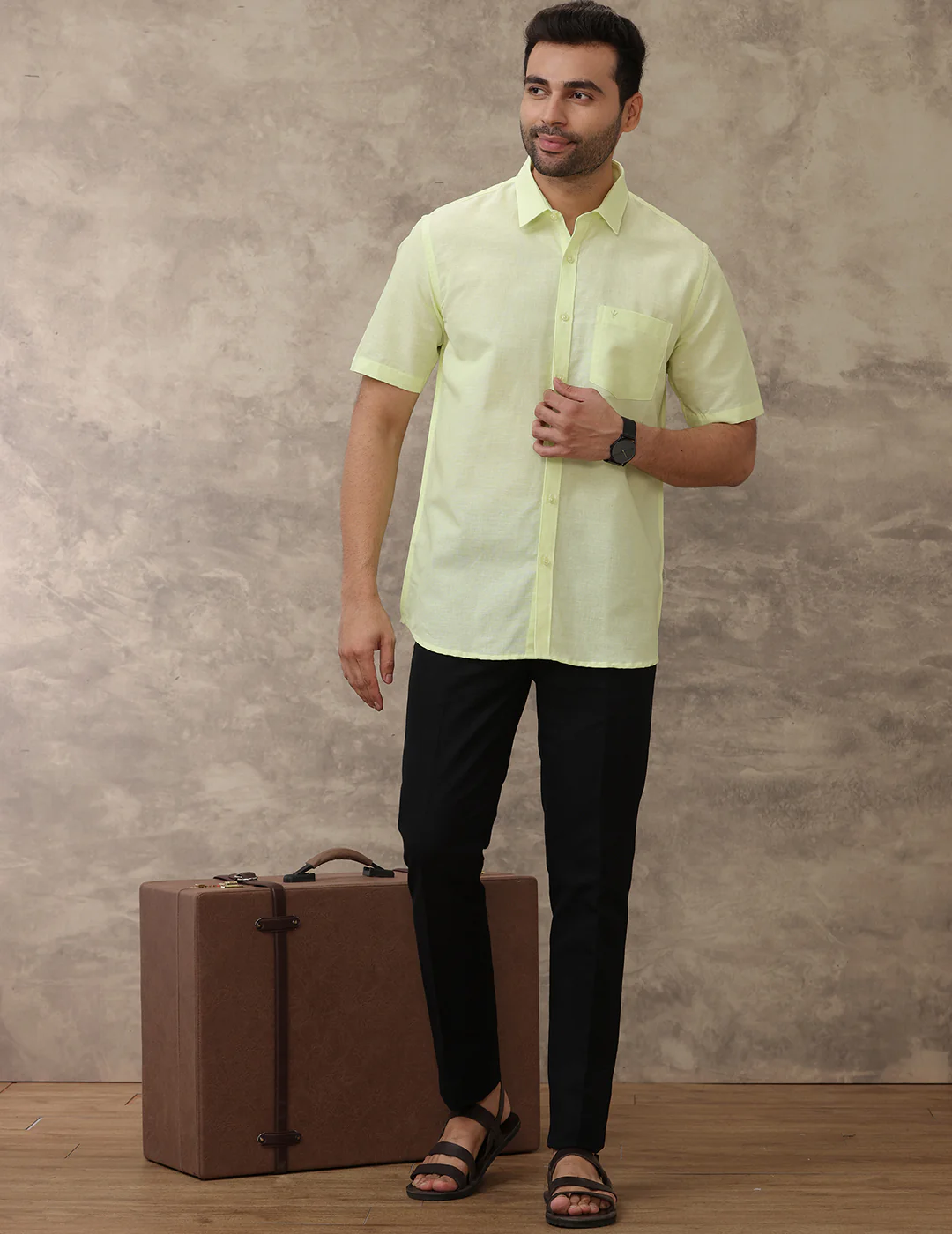 Men Linen Cotton Shirt Light Green LF3 - Image 4